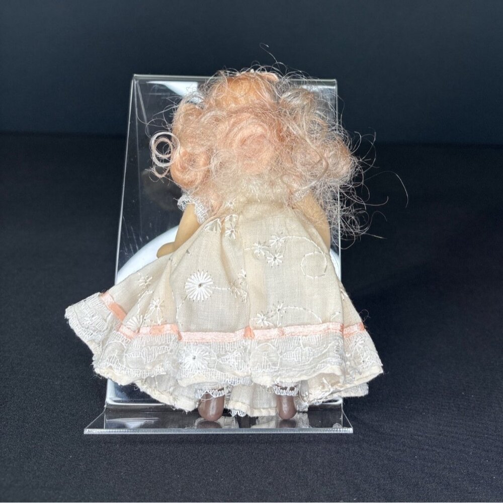 Vintage Porcelain Blonde Blue Eyes Doll Floral Lace Dress Victorian Strawberry - Picture 4 of 11